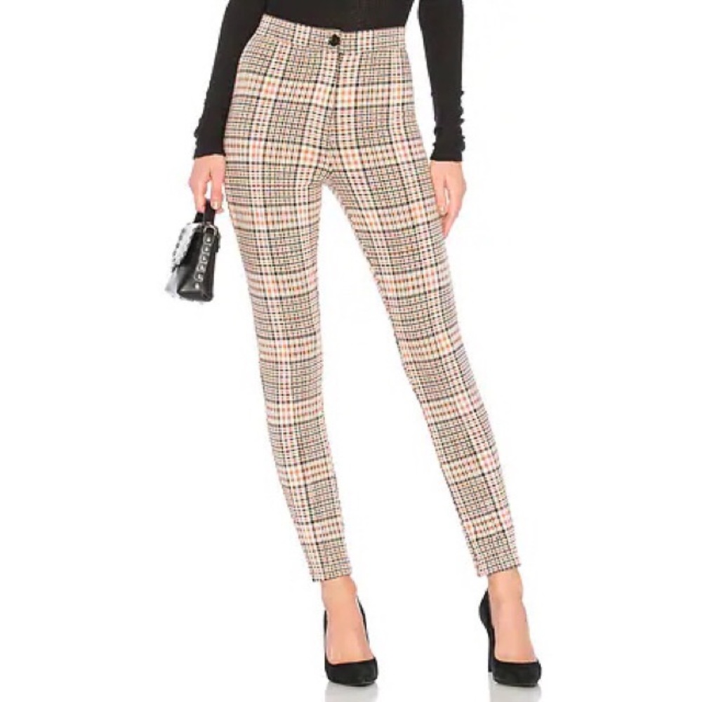 FREE PEOPLE Carnaby Plaid Pant Orange Combo Cropped High Waist